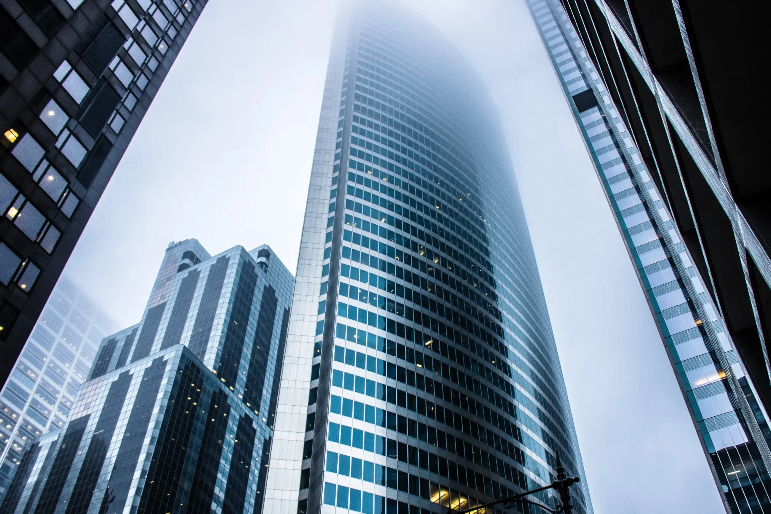 Modern high-rise office buildings viewed from below